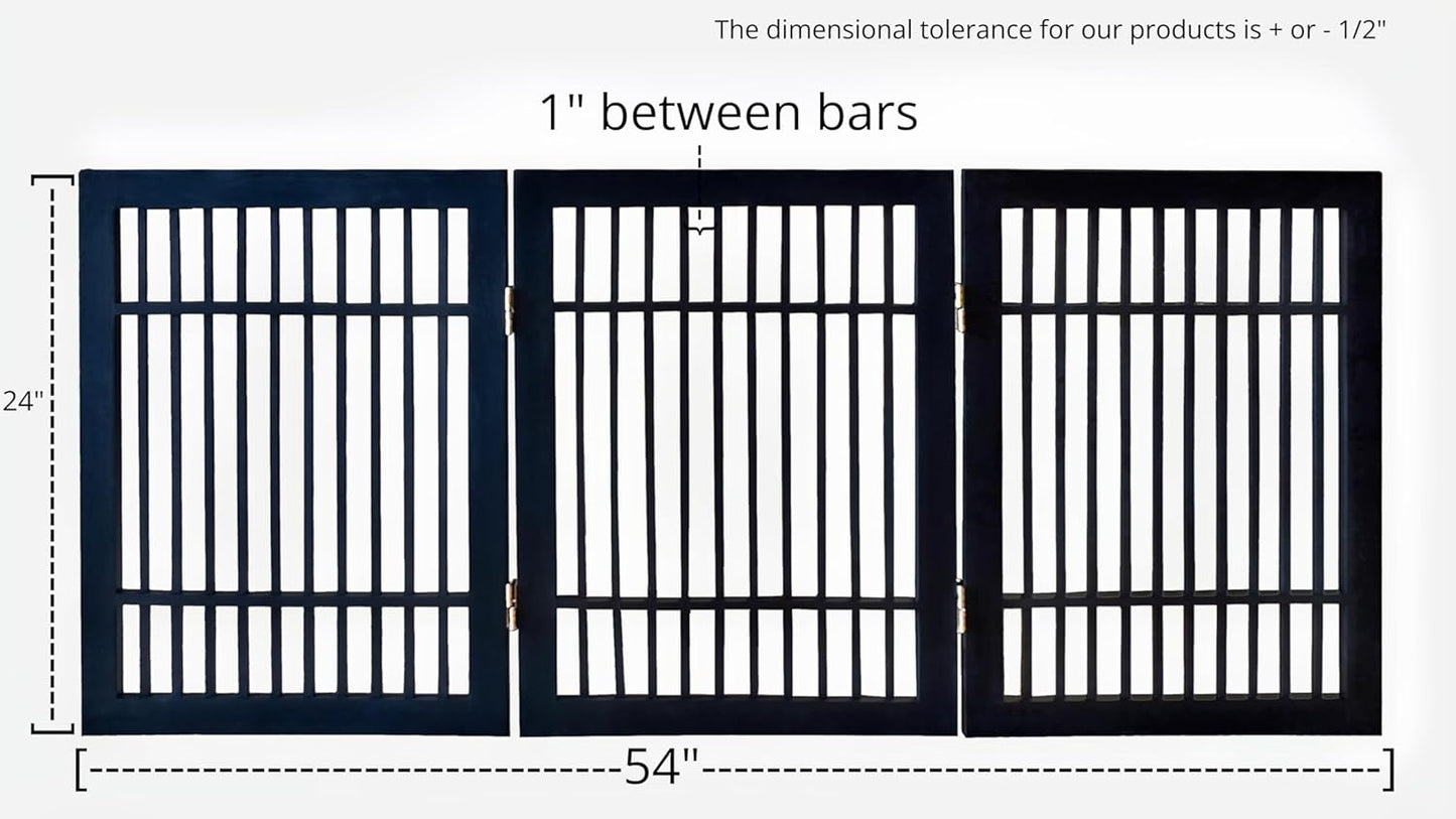 Pet Dog Gate Strong and Durable Freestanding Folding Acacia Hardwood Portable Wooden Fence Indoors or Outdoors by Urnporium (Black Pet Gate, 3 Panel 24" Tall)