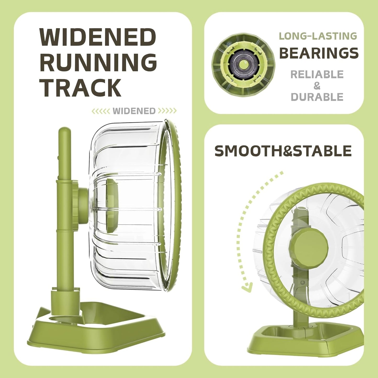 Hamster Exercise Wheels, Quiet Spinner Hamster Running Wheels with Adjustable Stand for Small Animals Dwarf Syrian Hedgehog Gerbils Mice (Green, Medium(7.6 inch))