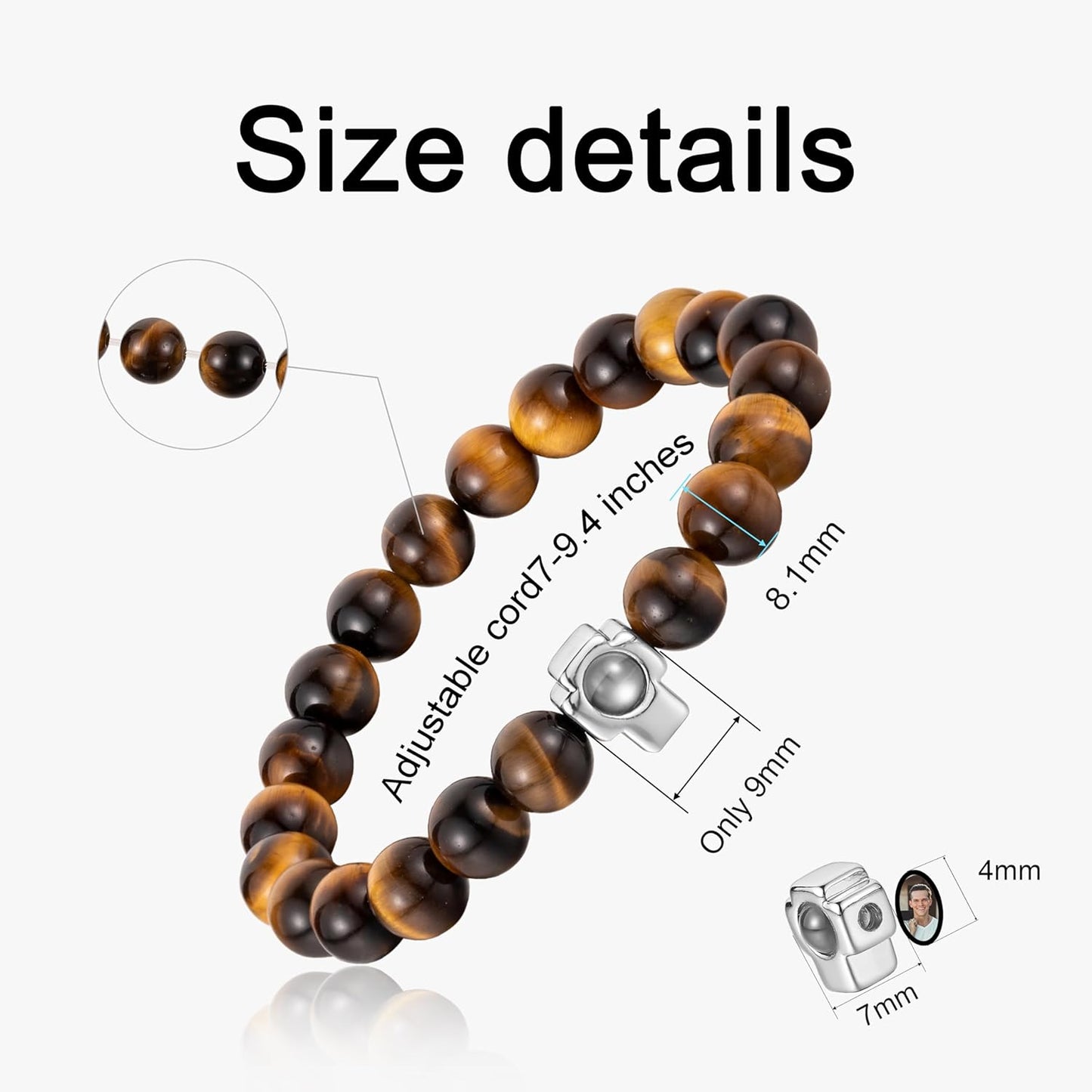 EMIRISTIC Custom Photo Bracelet - Personalized Picture Natural Stone Cuban Chain Bracelet - Any Special Day Gifts