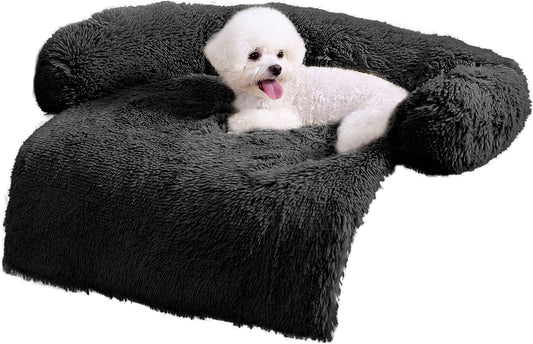 HachiKitty Dog Sofa Bed Cover, Plush Couch Protector, Washable Pet Mat (Large Black)