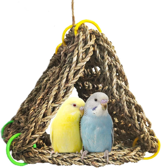 Tfwadmx Large Bird Seagrass Hammock Tent, 3Pcs 9.8x9.8in Seagrass Mat for Birds, Hanging Parrot Toys, Counre House Hut Hideout for Parakeets, Lovebirds, Budgies, Cockatiels