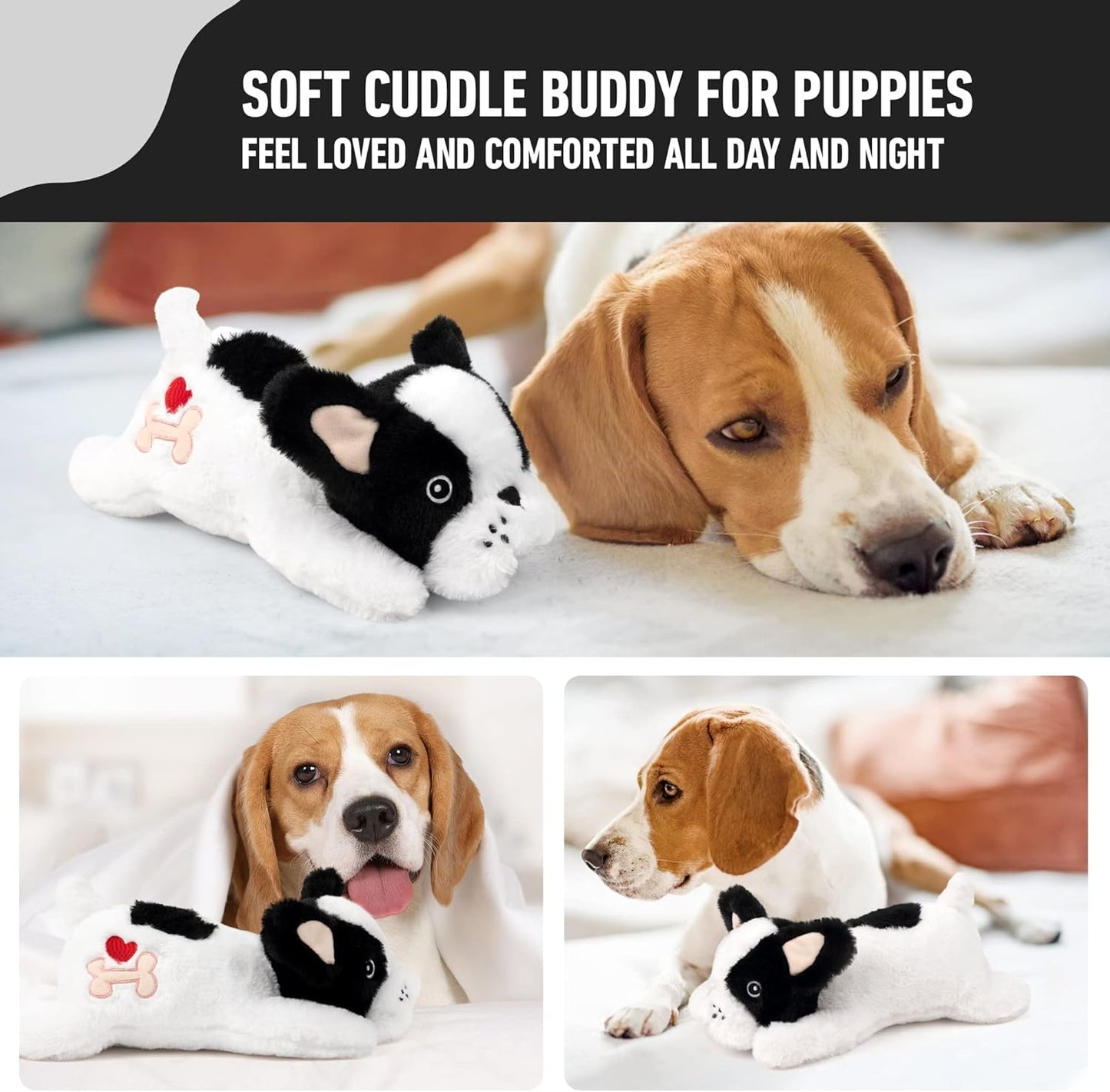 Pet Prime Heartbeat Dog Toy for Puppy - with Warmer Bag Separation Anxiety Toys for Pet Soft Sleep Aid Toy Stuffed Animal Bulldog