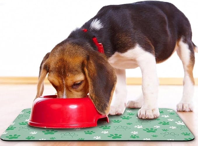 Dog Food Mat, Absorbent Water Bowl Mats Cat Pet Feeding Placemats Green 24 * 32 inch