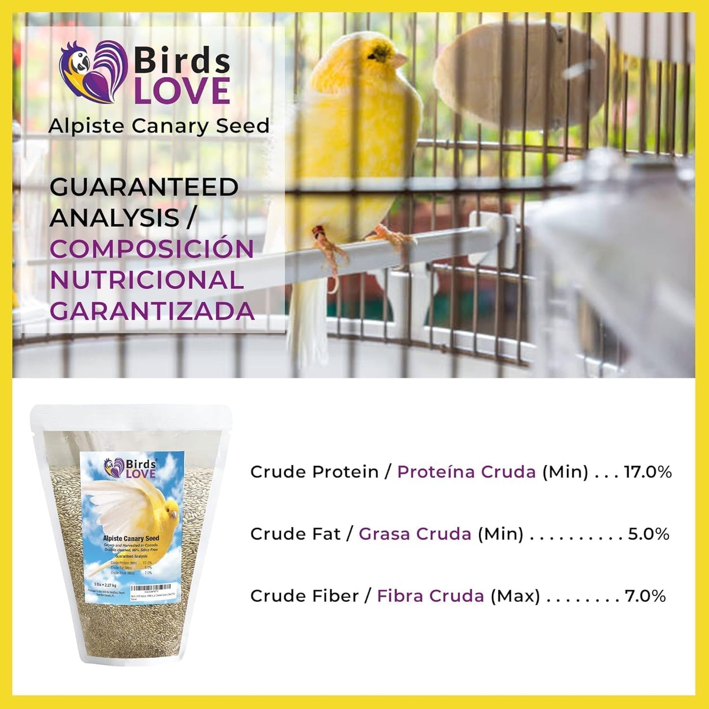 Birds LOVE Alpiste Canary Seed – 100% Pure, Non-GMO, Double Cleaned Food for Canaries, Finches, Budgies & Parakeets – No Additives, Bird Feed, 5 lbs