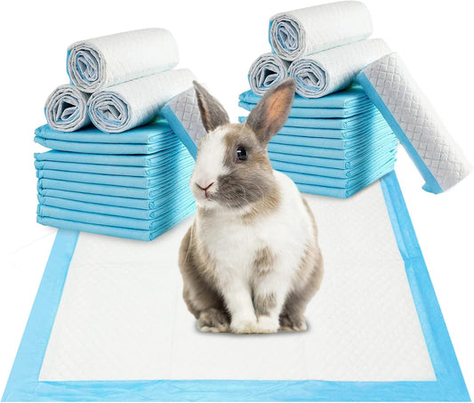 Fhiny Rabbit Pee Pads, 13" x 18" 100 PCS Disposable Bunny Cage Liner Leak-Proof Super Absorbent Potty Training Pad with Quick-Dry Surface for Rabbit Guinea Pig Cat Puppy or Other Small Animals