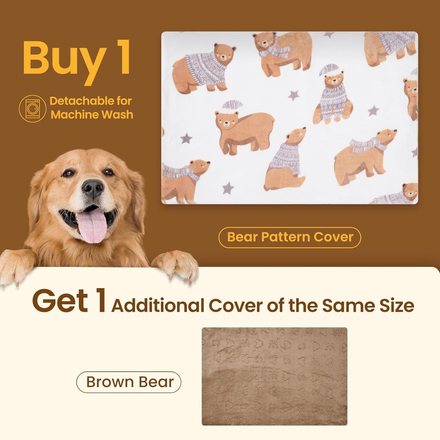 Bearhug Dog Heating Pad, Pet Heating Pad 35"×24"[Two Replaceable Cover] Adjustable Temperature Heated Cat Bed with Steel-Wrapped Cord, Waterproof and Chew-Resistant for Dogs Cats Large Animals