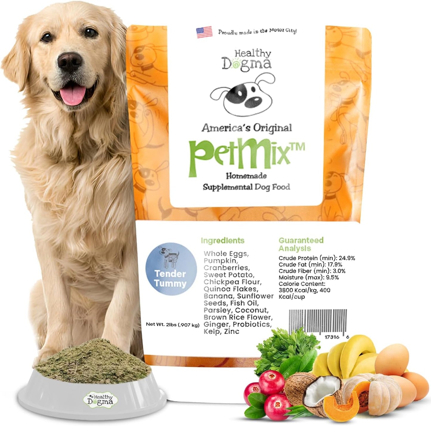 Healthy Dogma - PetMix Dehydrated Dog Food - Food for Dog Sensitive Stomach, Clean Ingredient Dog Meal - No Preservatives, Homemade Dog Food (Tender Tummy, 2 lbs)