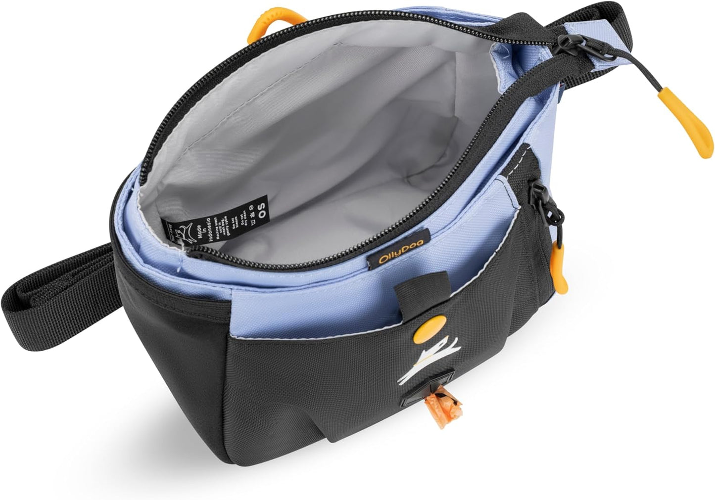 OllyDog Backcountry Day Bag | Hands-Free Dog Training Treat Pouch | Fanny/Hip Pack with Zipper Closure & Built-in Poop Bag Dispenser | Removable Waist Clip (Blue Heron)
