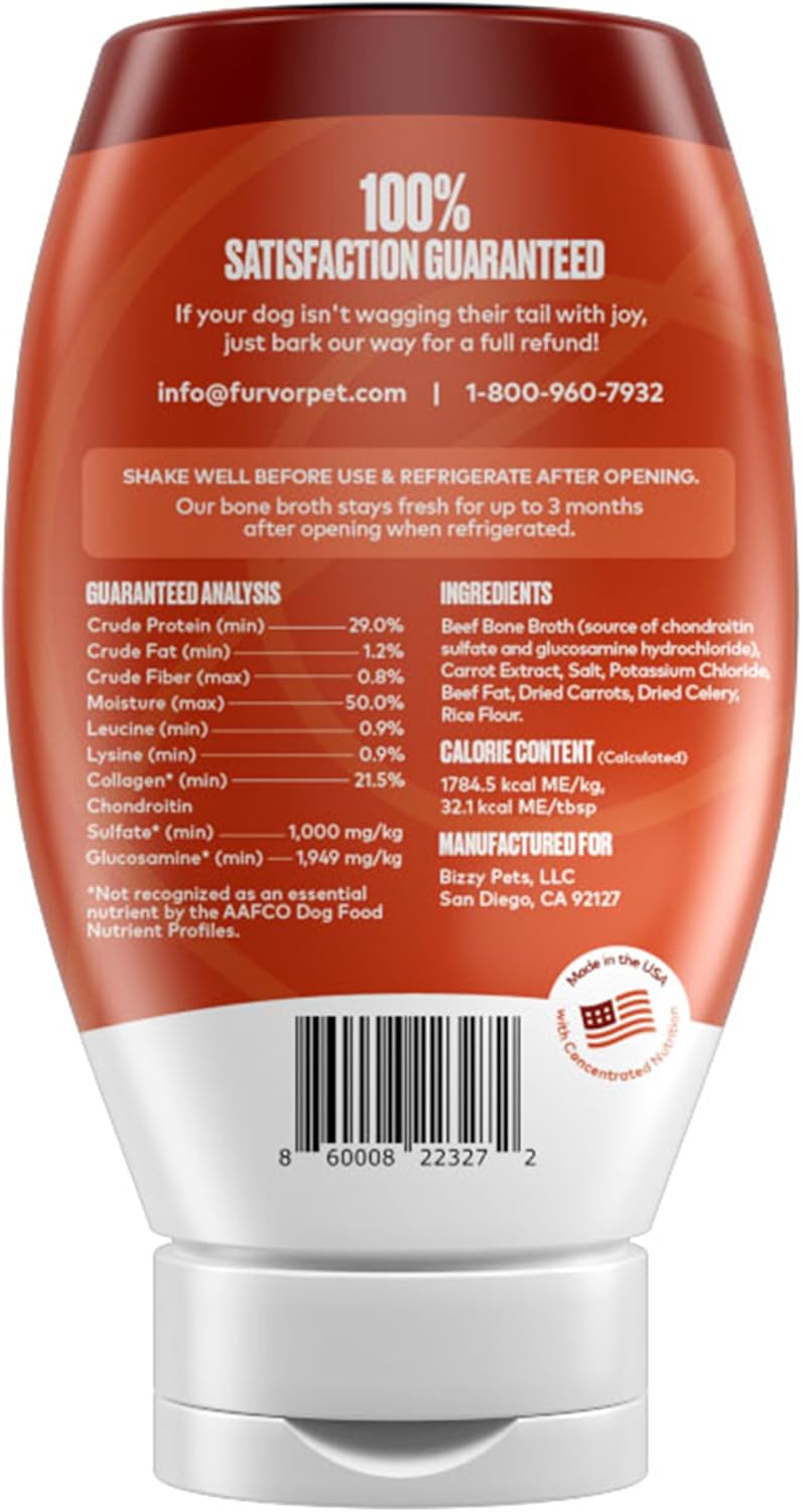 Beef Bone Broth Concentrate for Dogs - Collagen Protein Supplement - Digestion, Mobility, Coat, Immune System, Joints - Healthy Dog Food Gravy Topper - Human Grade, Made in USA (12 oz, 20 Servings)