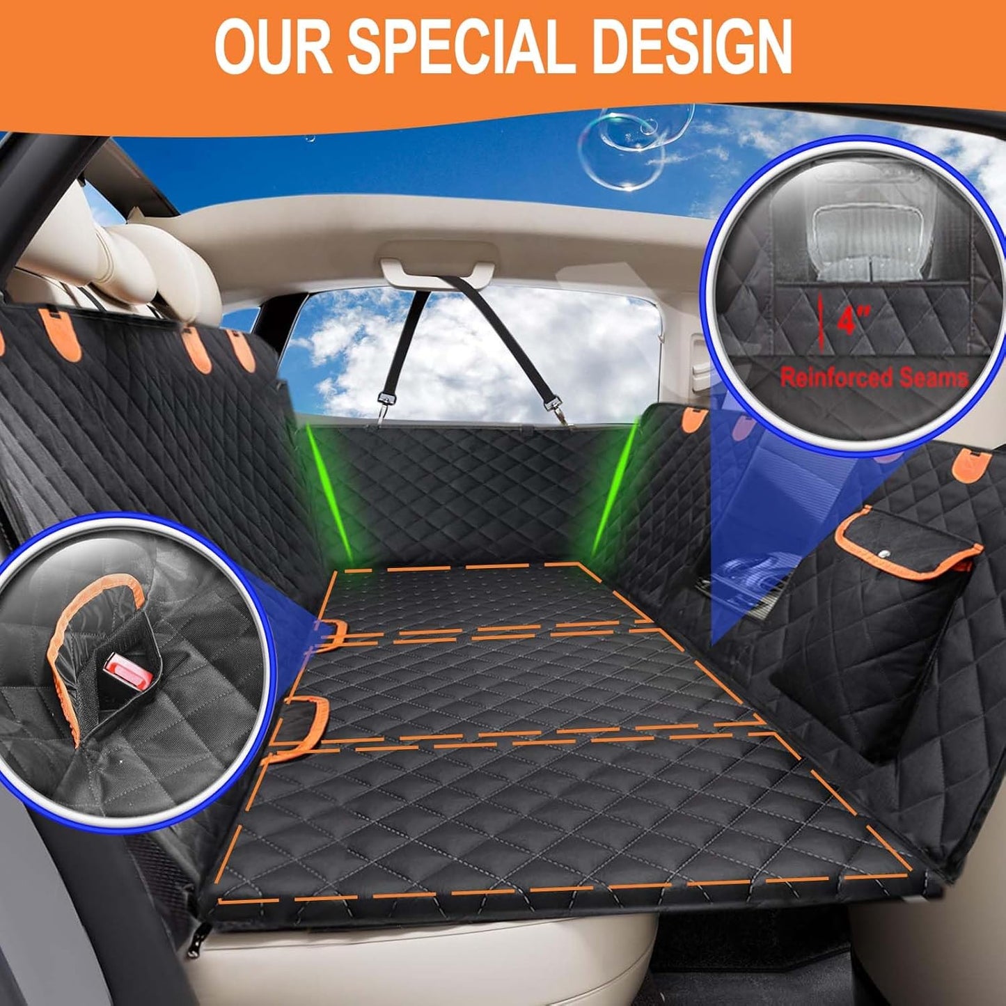 Back Seat Extender for Dogs, Dog Car Seat Cover with Hard Bottom for Backseat Protector, Large Space Dog Hammock with Mesh Window for Car SUV Truck
