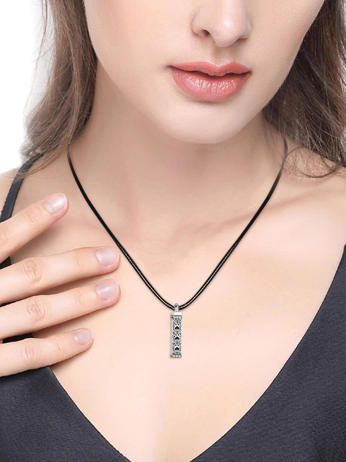 Dreamboat Pet Crematian Urn Necklace for Dog Cat Ashes 925 Sterling Silver Paw Print Keepsake Pendant Jewelry Gifts for Women Men