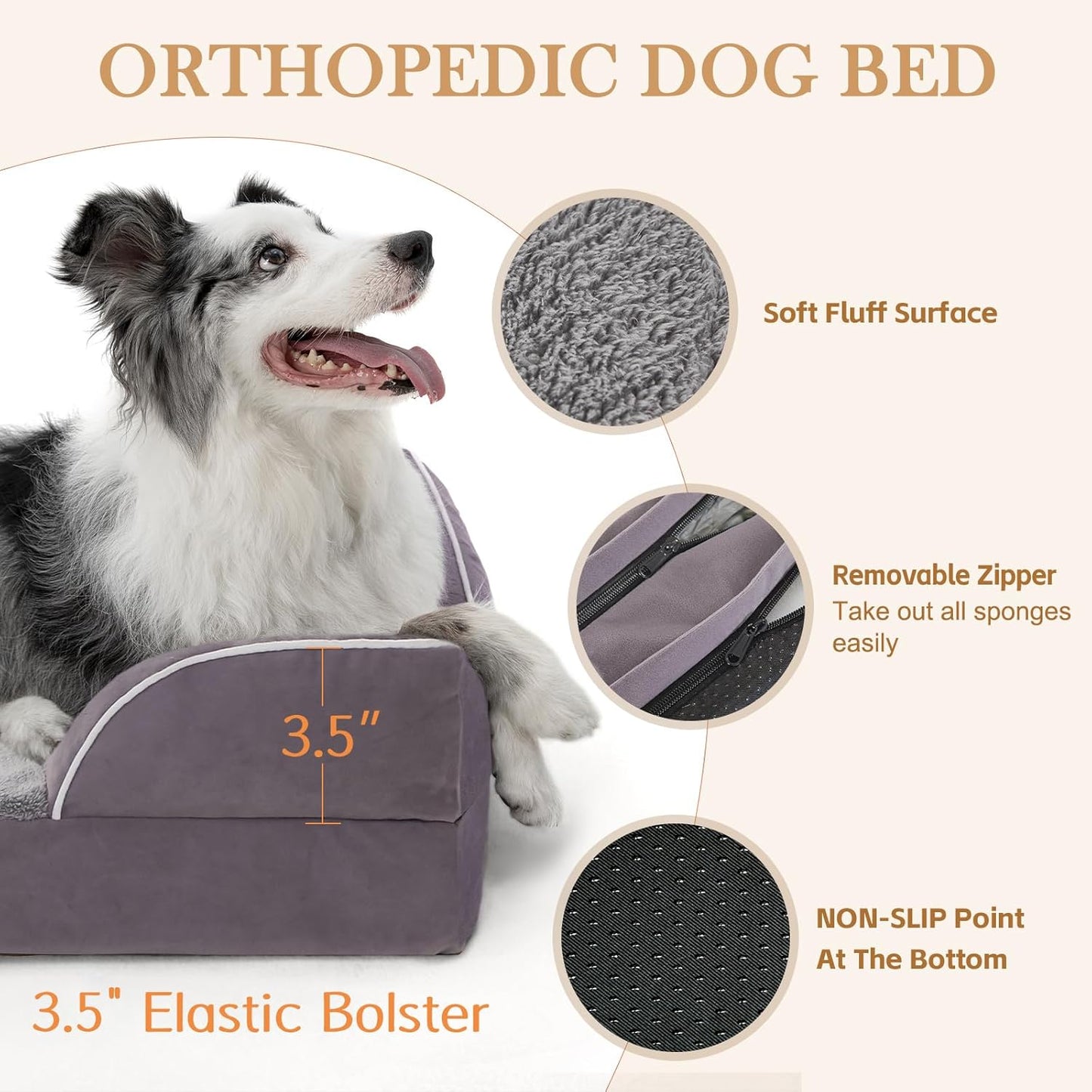 Comfort Expression Small Dog Beds Waterproof Orthopedic Foam Dog Sofa Beds for Medium Dogs Comfy Pet Bed with Washable Removable Cover & Non-Slip Bottom(Small,Purple)