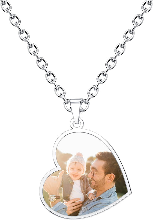 CharmSStory Personalized Photo Necklaces Custom Engraved Name Necklace Memory Keepsake Picture Necklace Pendant Customized Gifts for Women Men