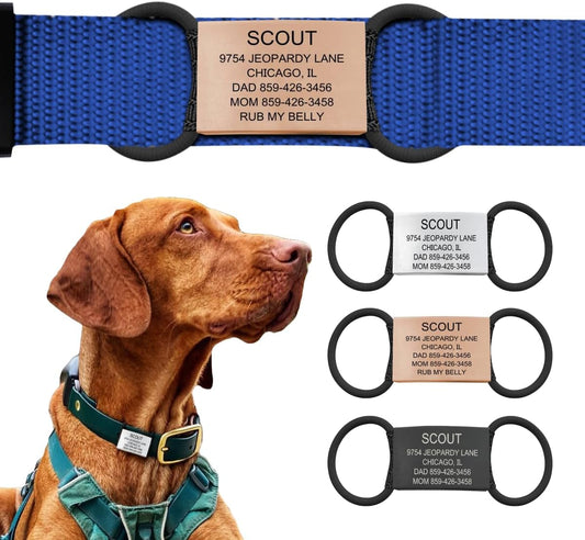 Personalized Dog Tags by ROAD iD | Silent & Durable | Jingle-Free Slide-On Design | Stainless Steel Name Tag Fits Any Collar | Multiple Colors & Sizes for Your Pet's Unique Style