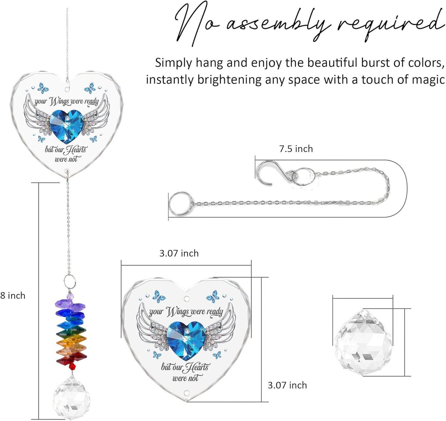 Memorial Suncatcher - Sympathy Gift for Loss of Loved One - Crystal Rainbow Maker - Your Wings were Ready - Hanging Crystal Decor - Loss of Family Friend Pet - Hanging Suncatcher Ornament