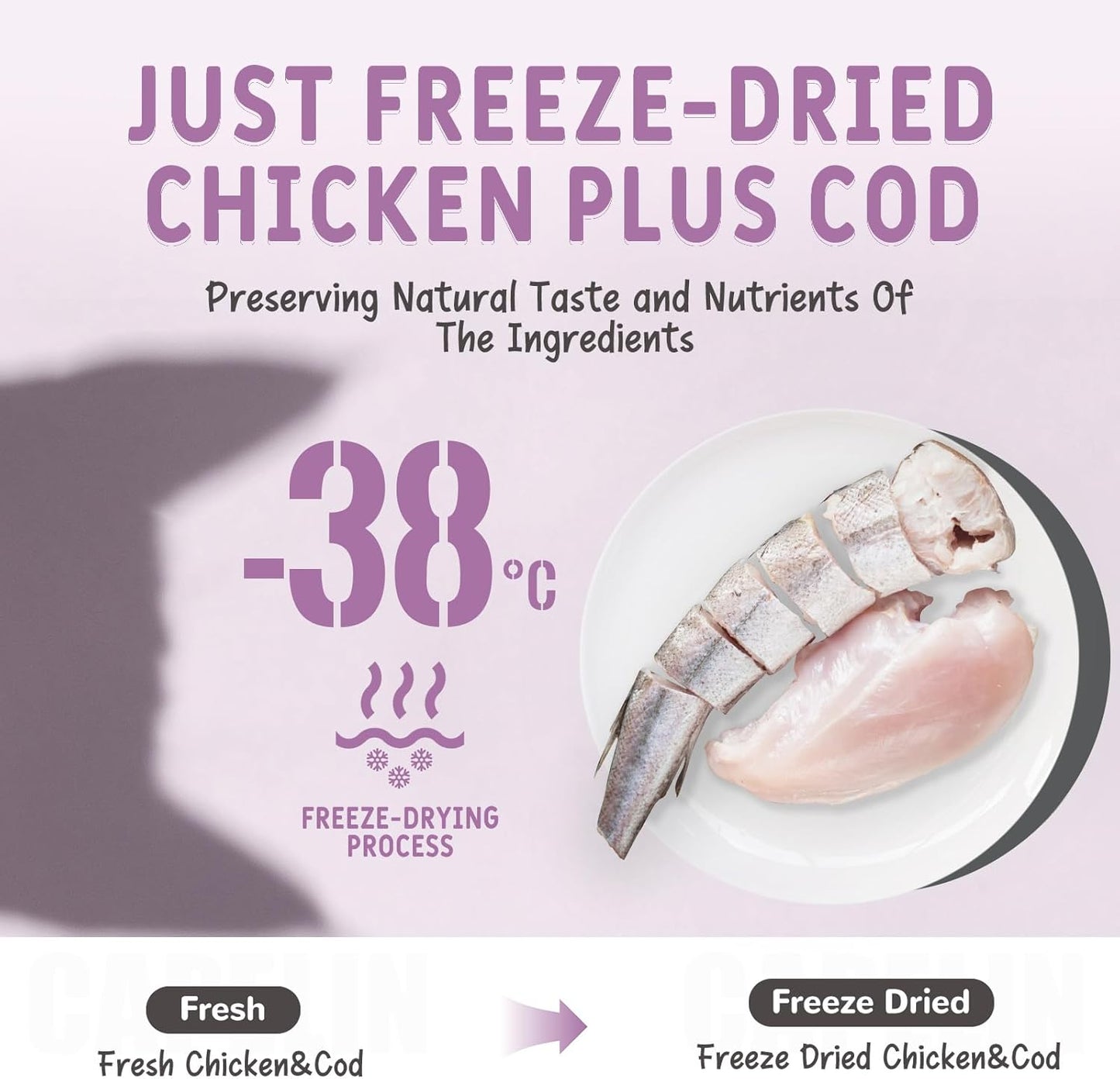 Freeze Dried Chicken & Cod Treats for Cats & Dogs, Premium Quality High Protein Training Treats, Grain Free, Gluten Free, Filler Free, Supports Eye, Skin & Coat Health