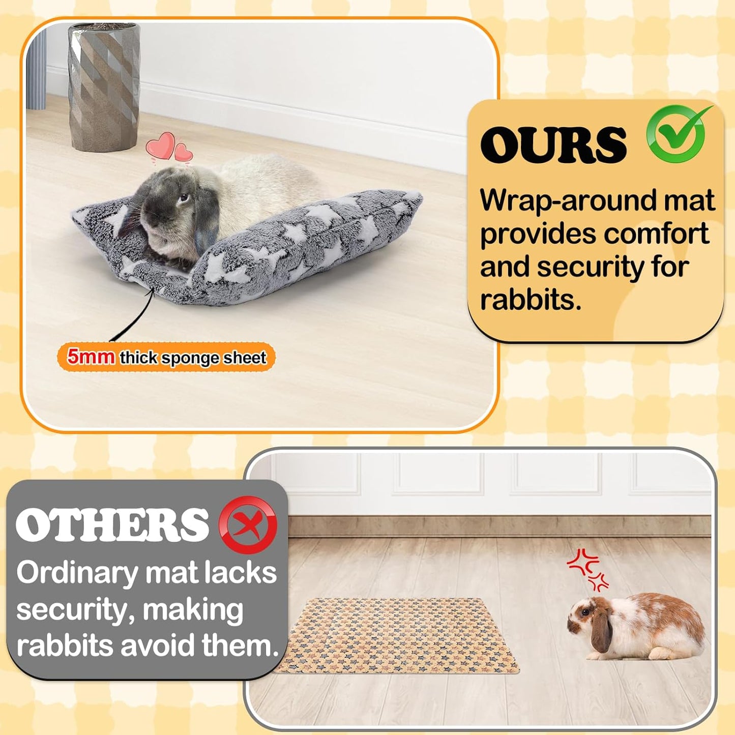 MEWTOGO 15.7 x 14In Rabbit Bed - Thickened Soft Bunny Concave Bed, Cuddle Cushion Plush Mat with Cotton Lounger Pillows for Cage Sleeping Indoor Bunny Gifts, Gray-Star