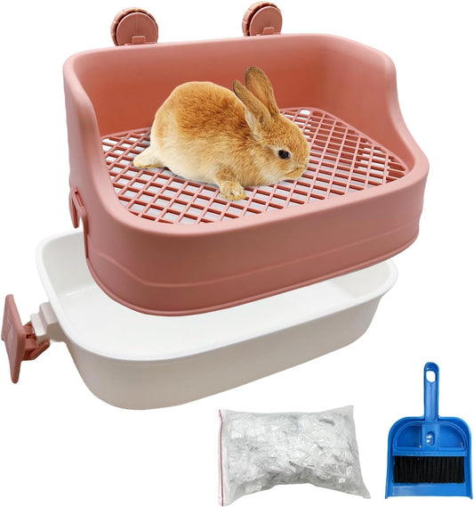 Tfwadmx Rabbit Litter Box Bunny Potty Training Litter Boxes Guinea Pig Corner Bedding Box Small Animal Toilet for Ferret,Chinchilla,Galesaur(Pink)