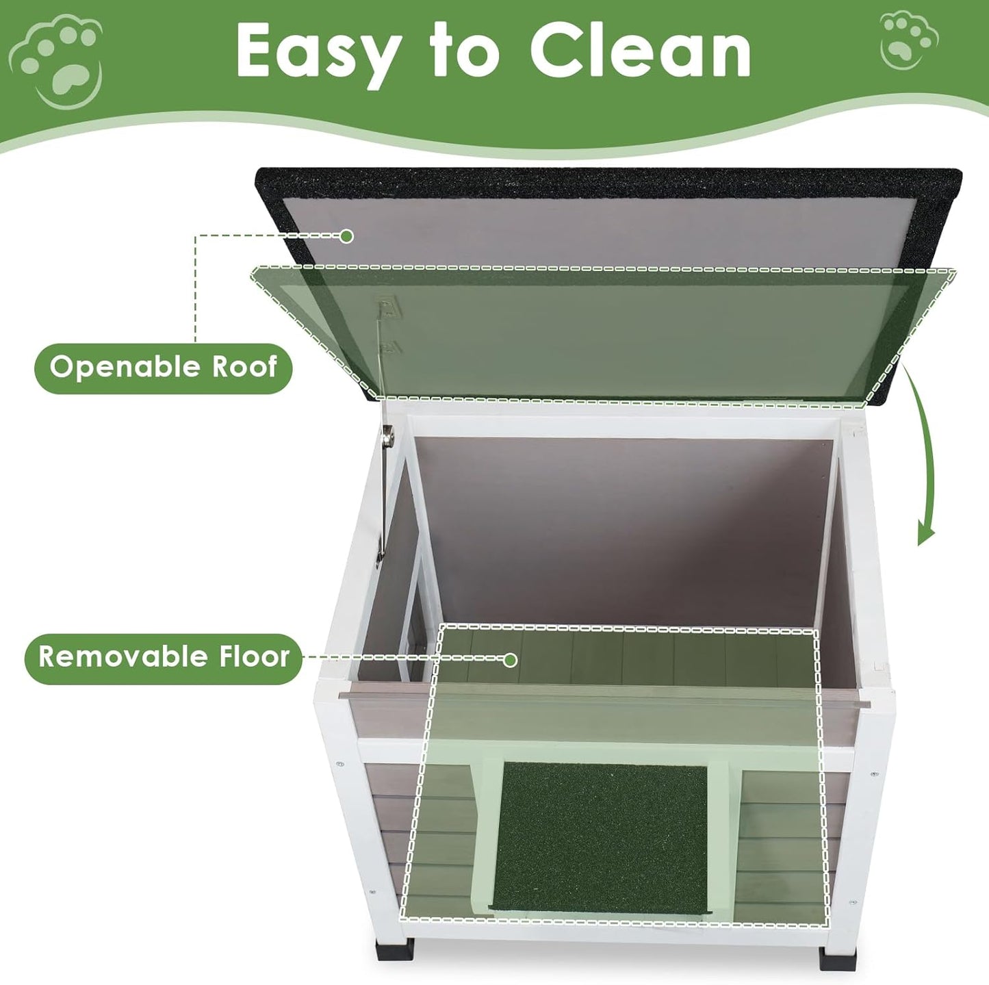 Insulated Cat House Weatherproof Outdoor/Indoor Shelter with Openable Asphalt Roof for Feral Cats & Small Pets