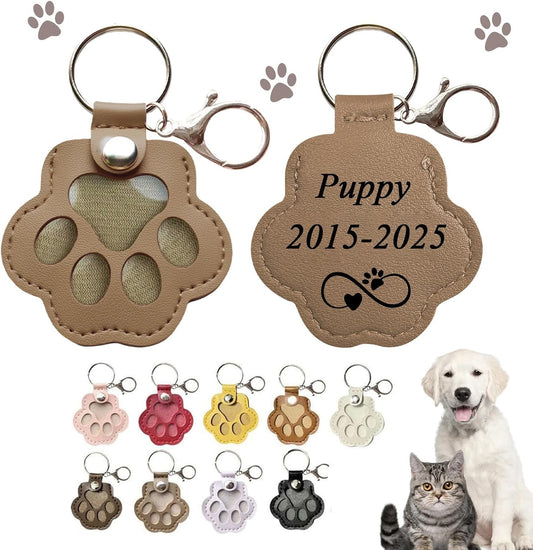 Custom Pet Dog Hair Keychain - Dog/Cat Fur Storage Keepsake, Paw Print Leather Keychain for Memorial Gifts for Pet Lovers, Portable Pet Fur Collector Charm for Keys, Bag, or Purse