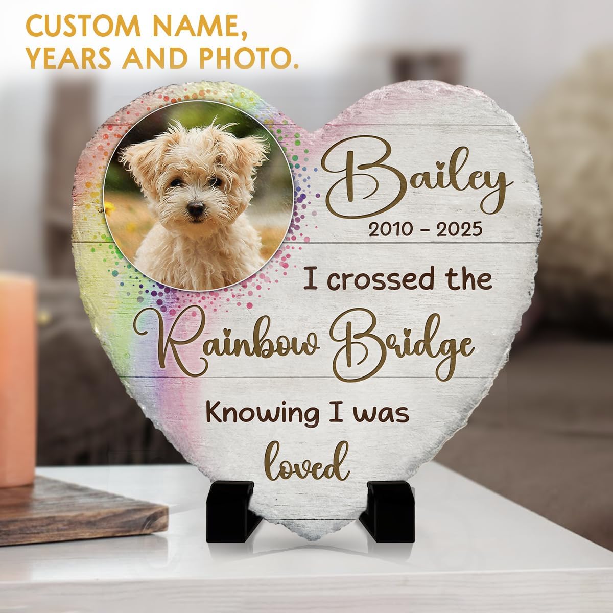 Personalized Pet Memorial Stones for Dogs - Rainbow Bridge Dog Memorial Gifts - Custom Heart Stone Plaque for Grave Markers - Loss Sympathy Gift