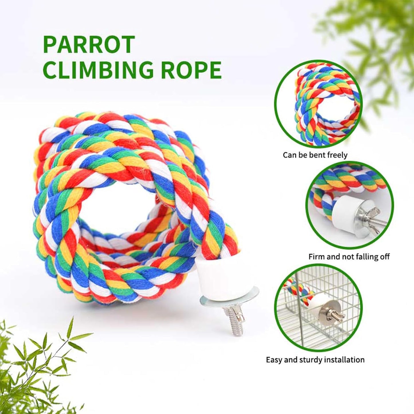 Bird Rope Perch & Birds Swing Set - Bird cage Accessories, Rope perches for Conures, Parrots,Cockatiel,Lovebird,Budgerigar,Parakeet perches for cage,Birds perches (Nipple 31inches)