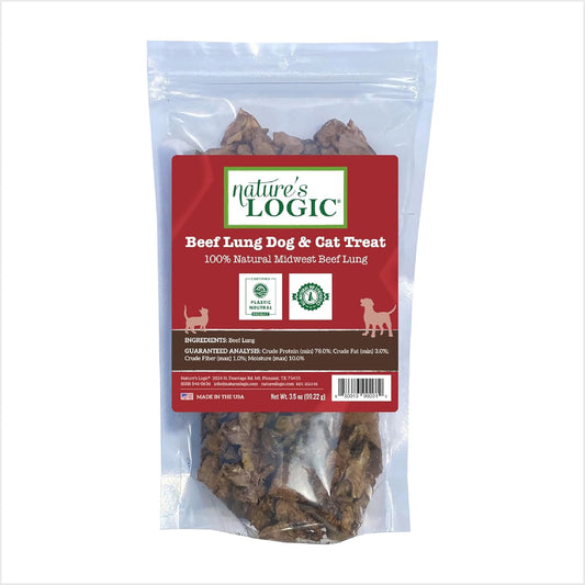 Nature's Logic Beef Lung Dog & Cat Treats - 100% Natural - Single-Ingredient High Protein - No Additives - Dental Care Treat for Dogs & Cats - Grain-Free - Beef Lung Treat, 3.5oz