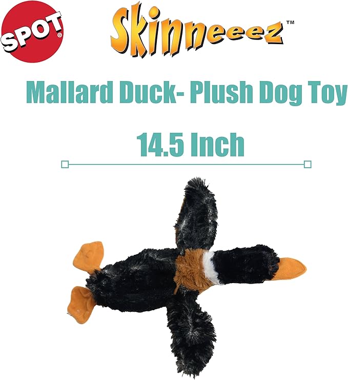 SPOT Skinneeez Mini Mallard Duck 13 Inch Stuffing-Free Plush Squeaky Dog Toy – Soft Interactive Toy for Small and Medium Dogs – Mess-Free Play for Light & Moderate Chewers – Assorted Styles
