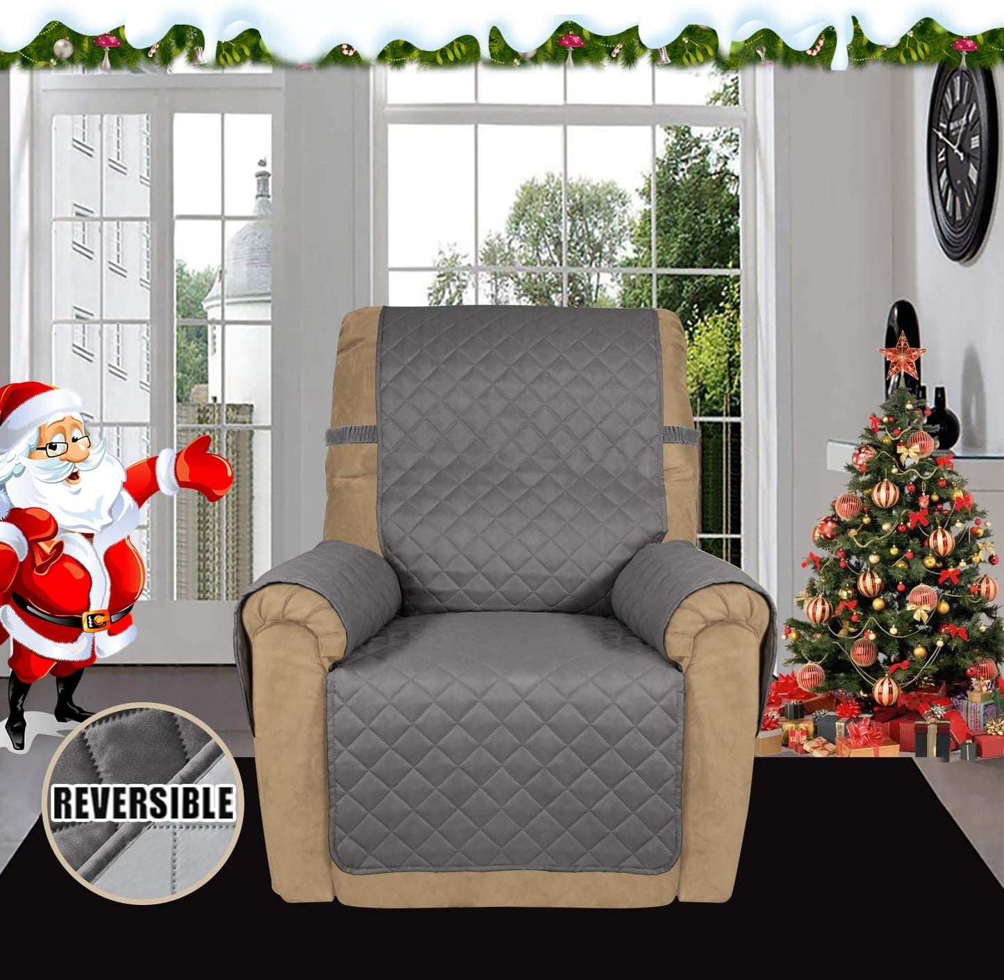 Easy-Going Recliner Sofa Slipcover Reversible Sofa Cover Water Resistant Couch Cover Furniture Protector with Elastic Straps for Pets Kids Children Dog Cat (Recliner, Gray/Light Gray)