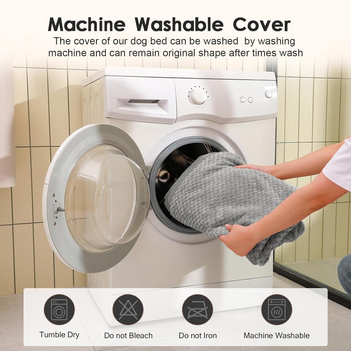 Orthopedic Dog Bed Medium Size Dog, Memory Foam Pet Bed for Small and Medium Dogs, Washable Removable Cover, Nonskid Bottom, Waterproof, 35x23x6 Inches, Light Grey