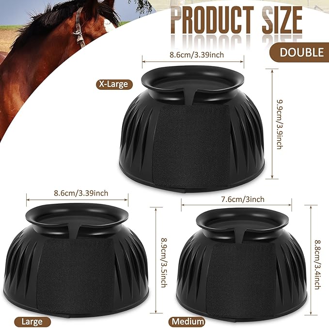 Abbylike Horse Bell Boots Protect Against Hoof Impact Trauma Rubber Bell Boots Horse Care for Turnout No Rub Design Comfort Quick Wrap Hook and Loop