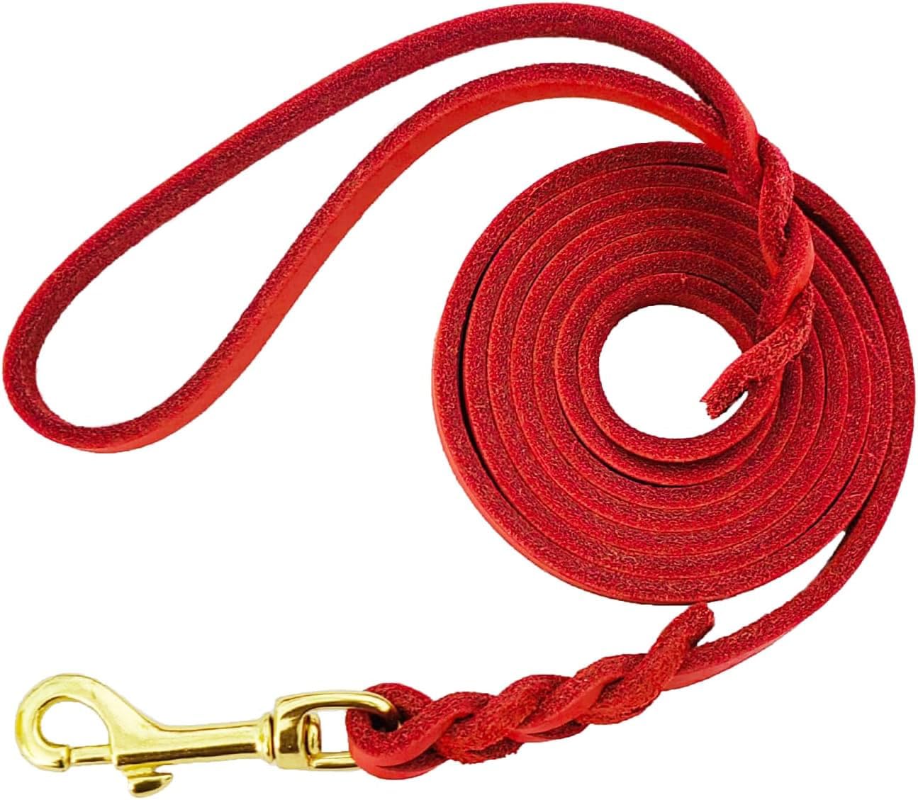 LWBMG Leather Dog Leash - 6ft x 1/2 inch Heavy Duty, Braided, Comfortable Leash for Large, Medium & Small Dogs - Red