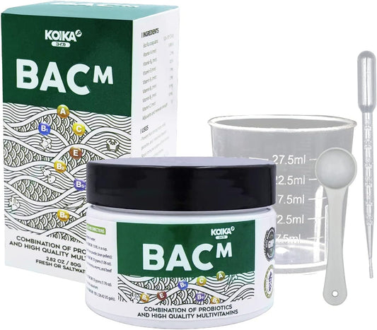 KOIKA BACM Natural Color Enhancement for Fish, Combination of Probiotic & Multi-Vitamins for Aquarium A, B6, B2, Pleasant Smell(BACM (Powder), 2.82 oz)