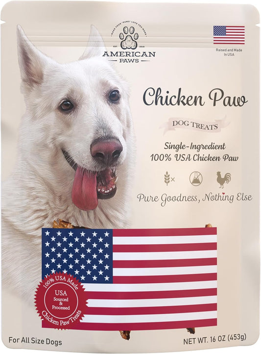 American Paws Dehydrated Chicken Feet Dog Treats, Only One Ingredient, No Additives, Made and Sourced in USA (1LB)