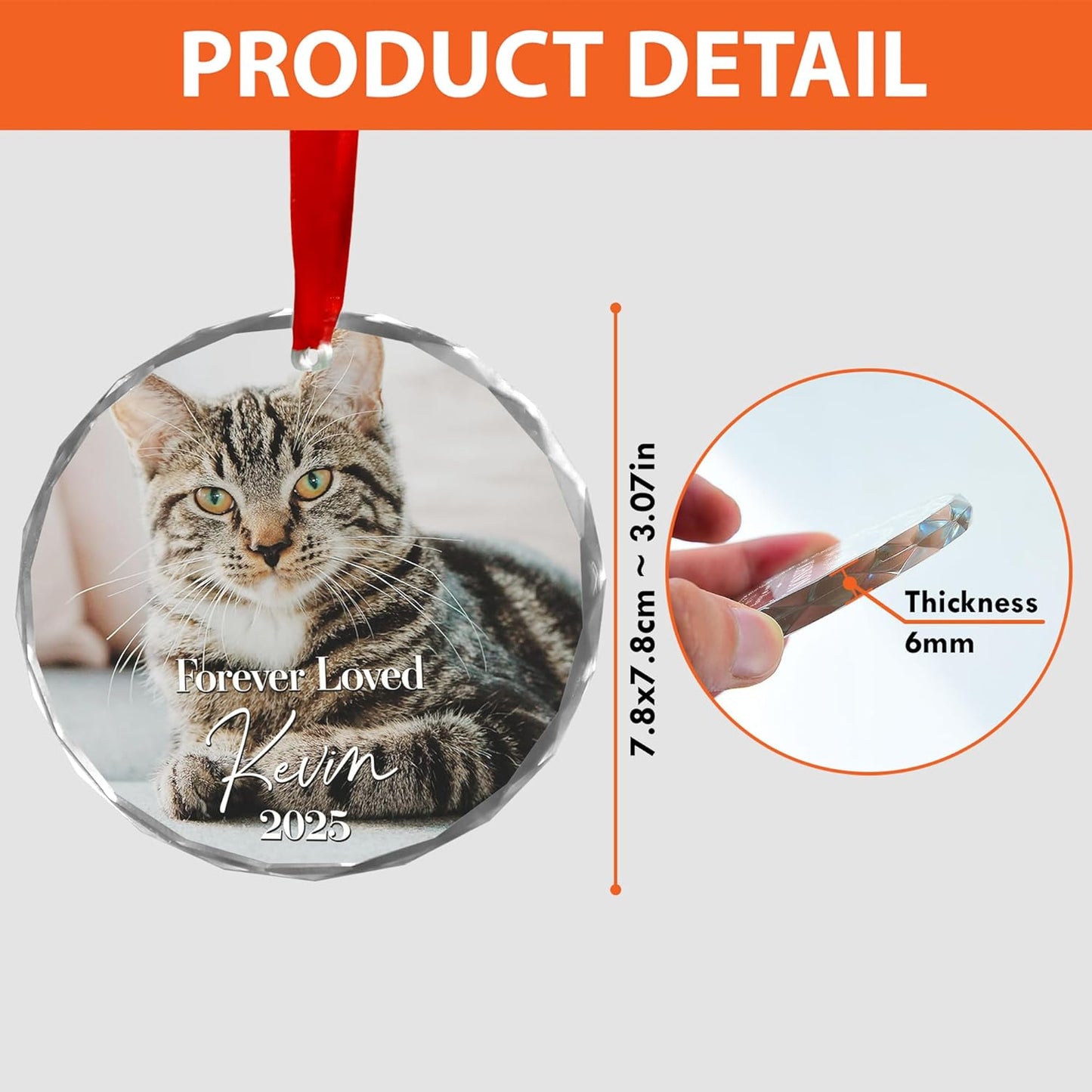 Personalized Cat Memorial Ornament - Custom Photo Keepsake for Christmas, Loss of Pet Gift from Family - Honor Forever Loved Furry Friend - Crystal Glass Ornament 2025
