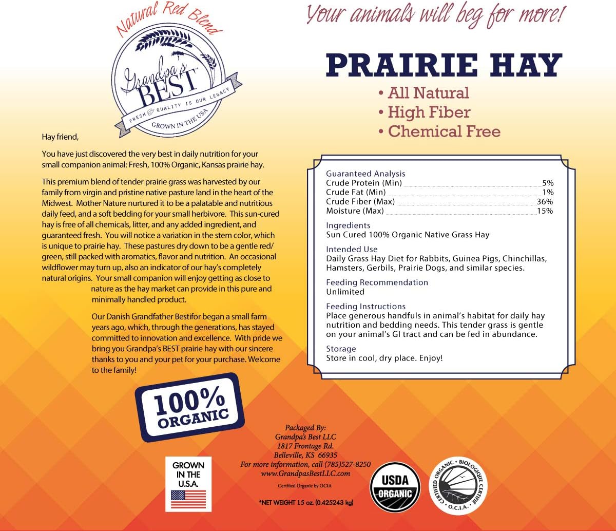 Grandpa's Best Prairie Hay Bale, 5 lbs