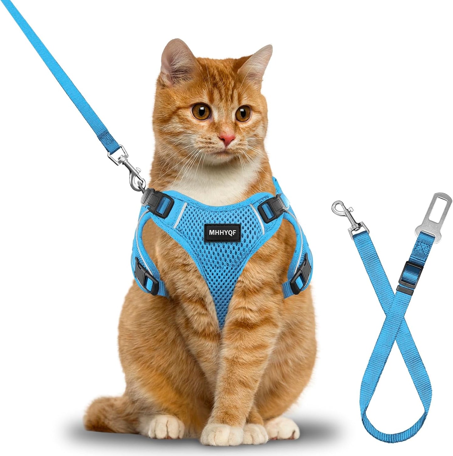Cat Harness, Cat Harness and Leash for Walking, Escape Proof Soft Adjustable Vest Harnesses for Cats, Easy Control Breathable Reflective Strips Harness, Kitten Harness and Leash Set, Blue, S