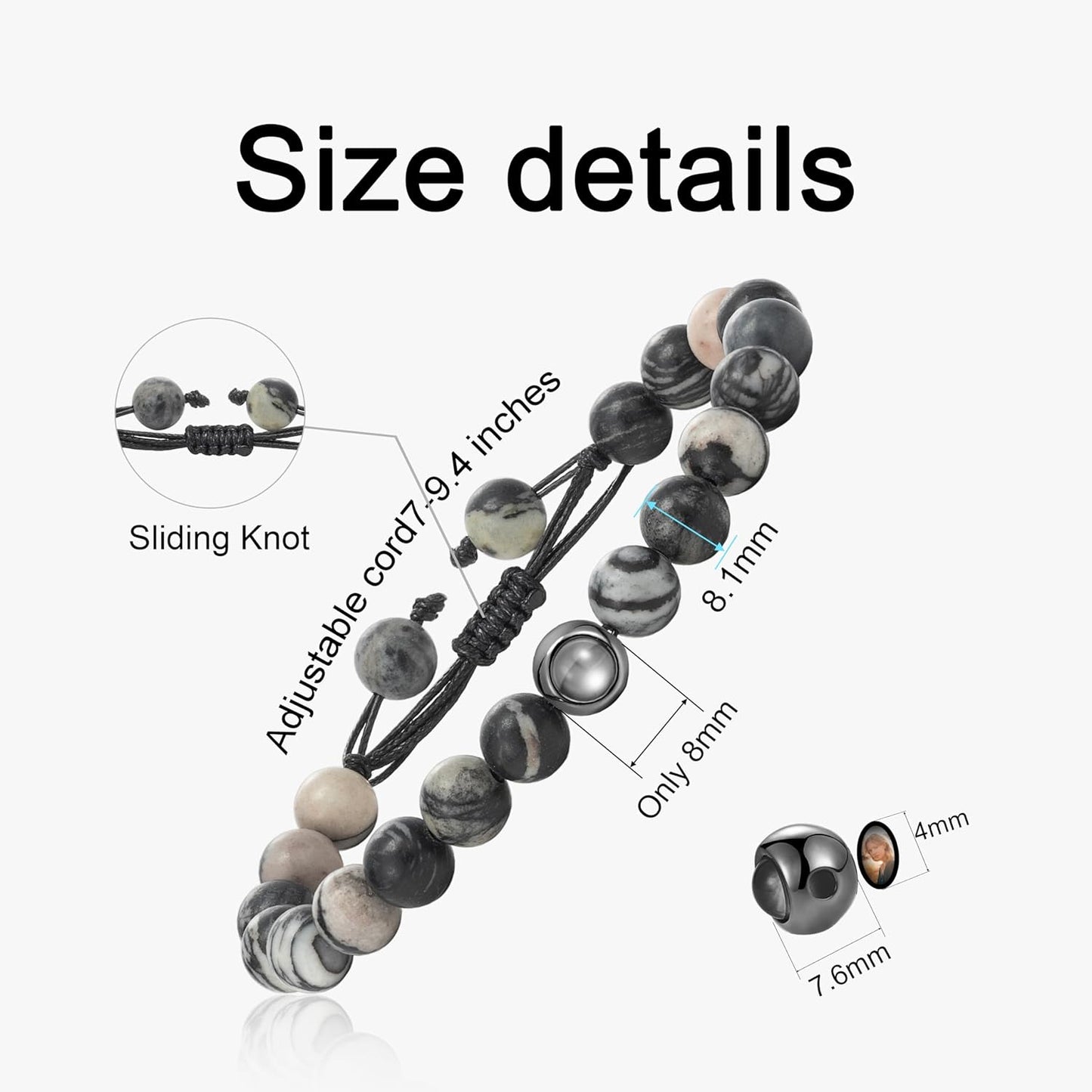 EMIRISTIC Custom Photo Bracelet - Personalized Picture Natural Stone Cuban Chain Bracelet - Any Special Day Gifts