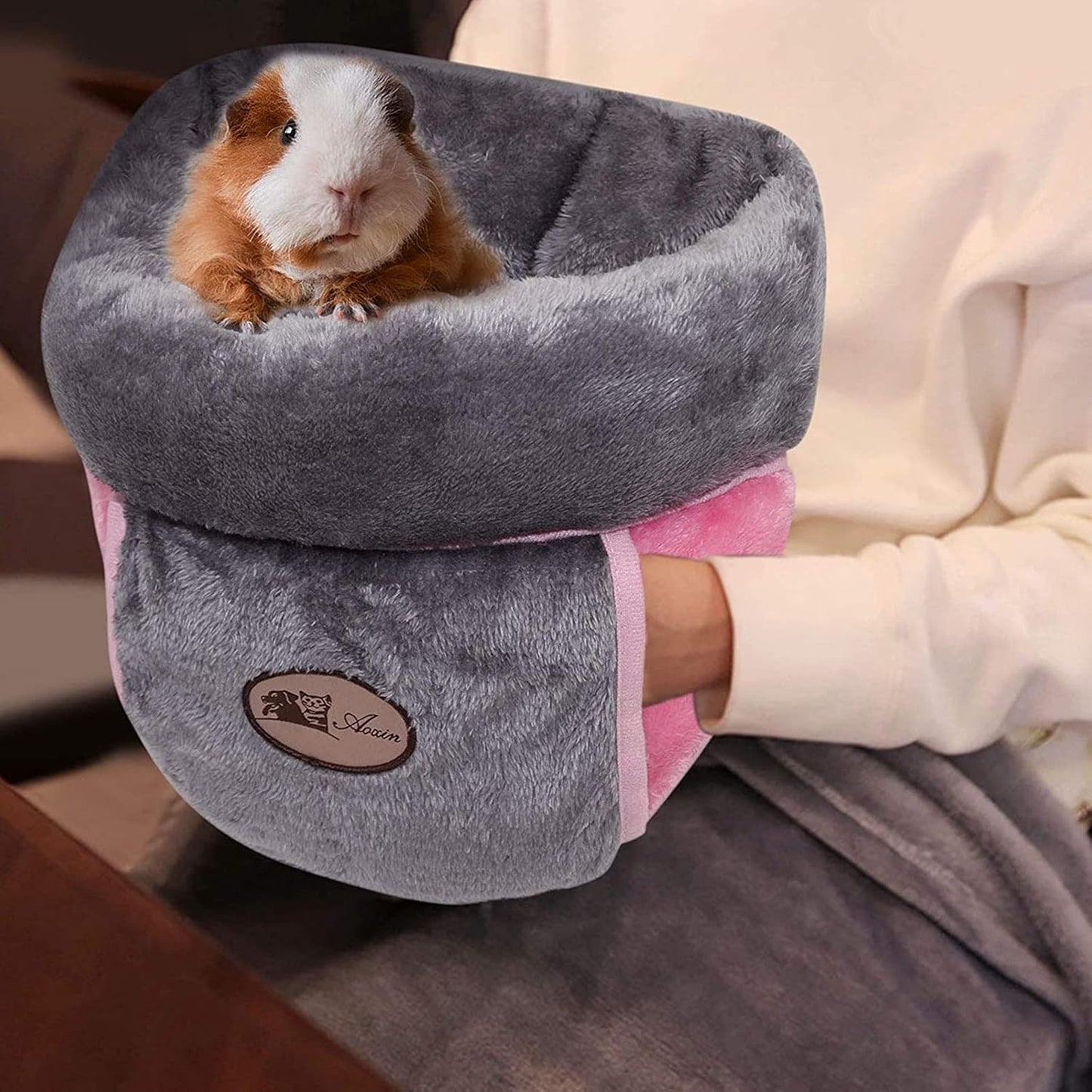 YUEPET Guinea Pig Bed Cuddle Cave Warm Fleece Cozy House Bedding Sleeping Cushion Cage Nest for Small Animal Squirrel Chinchilla Rabbit Hedgehog Cage Accessories Grey