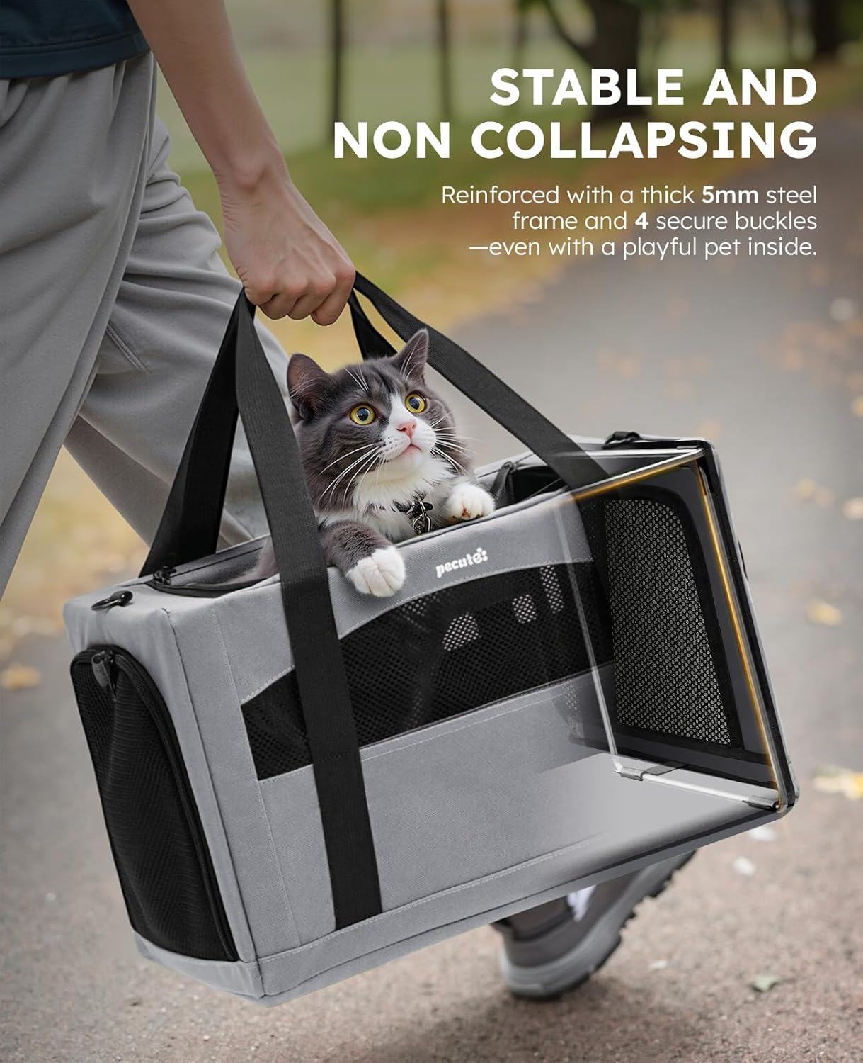 pecute Cat Carrier Stable, Pet Carrier Breathable and Portable, Cat Carriers Bag with Scientific Hidden Partition, Carriers for Cat Under 5kg, Dog Carrier Suitable for Travel and Outing, Gray