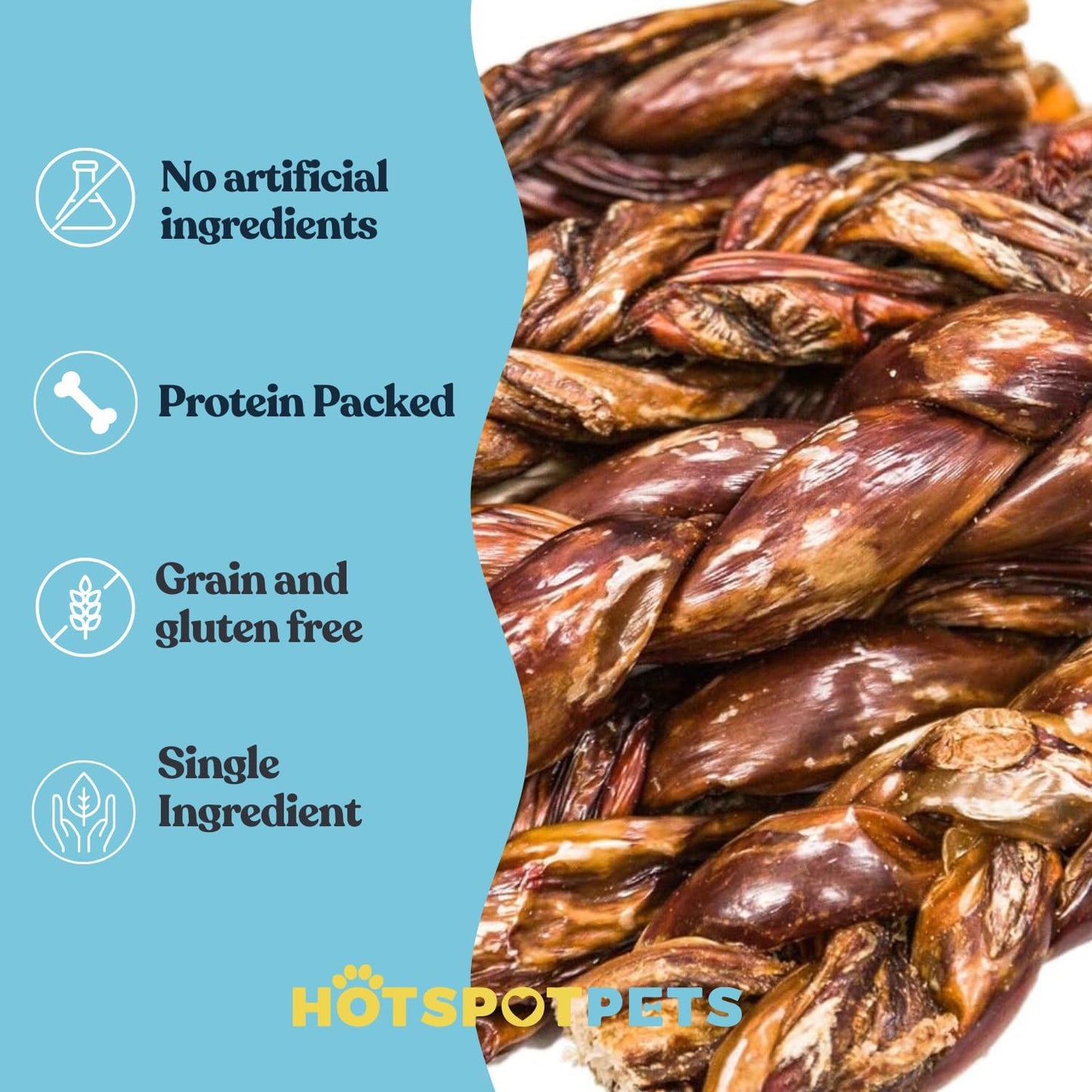 hotspot pets All-Natural Braided Beef Gullet Sticks (12 Pack) –Grass-Fed, 6'' Braided Esophagus Jerky Treats - Rich in Glucosamine & Chondroitin for Joint Health – Rawhide-Free Dog Chews