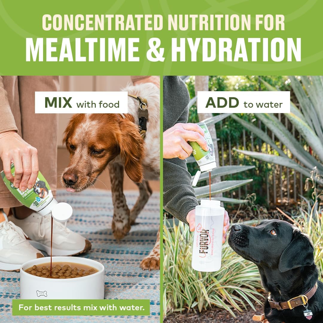 Furvor Beef Mobility Support Bone Broth Concentrate for Dogs - Collagen Protein Supplement - Boosted w/Amino Acids, Glucosamine, and Chondroitin - Dog Food Topper - Human Grade (2pk, 40 Servings)