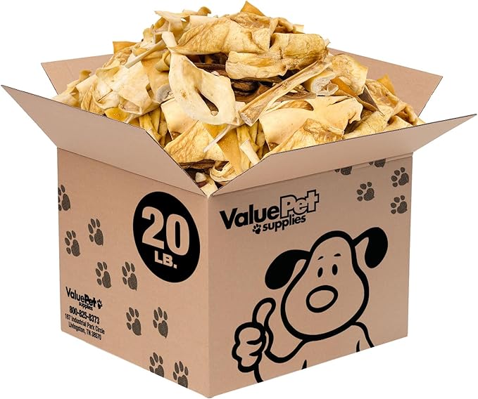 ValueBull Beef Cheek Slices, Long Lasting Dog Chews, Varied Sizes, Shapes, & Colors, 20 Pound Bulk Pack - Long Lasting Dog Chews, Rich in Collagen, Single Ingredient, Cleans Teeth