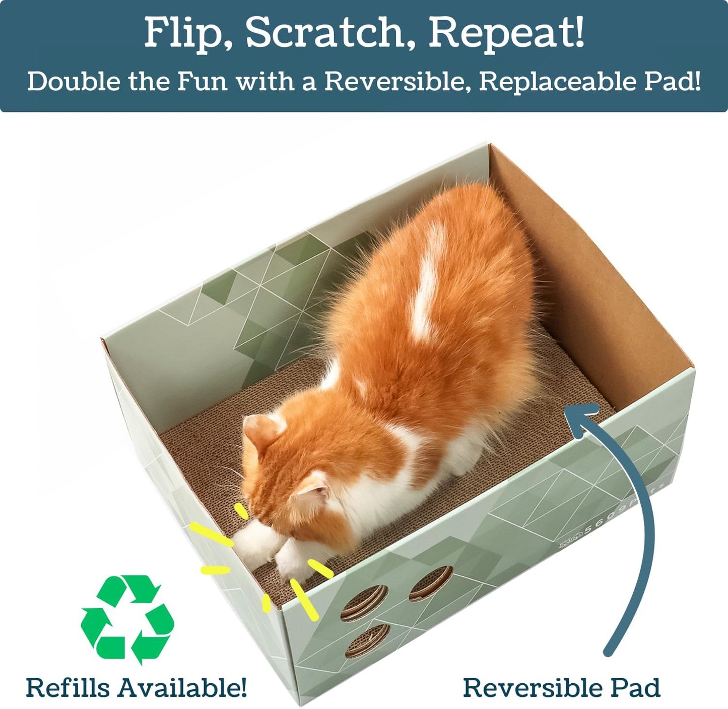 Heavy Duty Cardboard Cat Scratching Box with Refillable Double-Sided Cat Scratcher Board for Indoor Cats