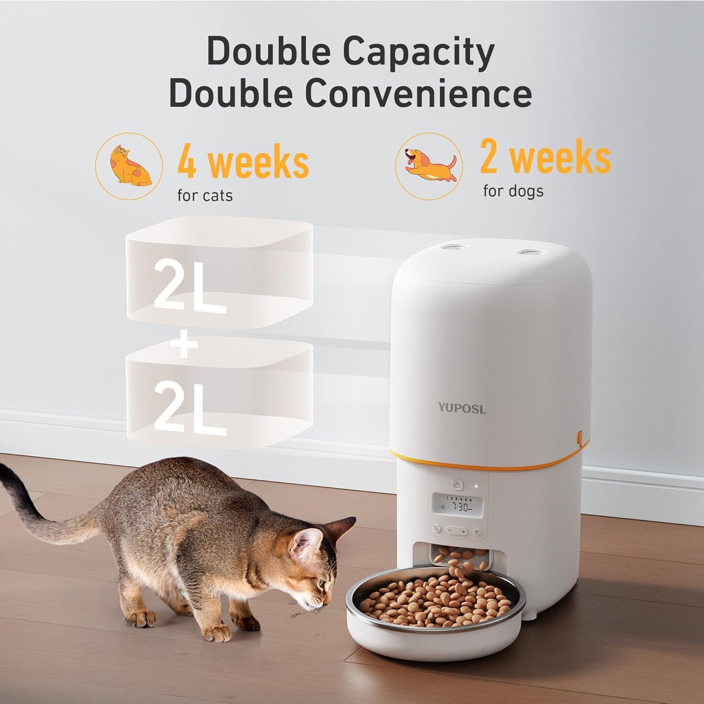 Automatic Cat Feeder - 4L Timed Auto Pet Feeder for Cat and Dog with Dry Food Dispenser, 180-day Battery Life, 1-6 Meals Per Day, 1-16 Portion, Desiccant Bag Keeps Food Fresh
