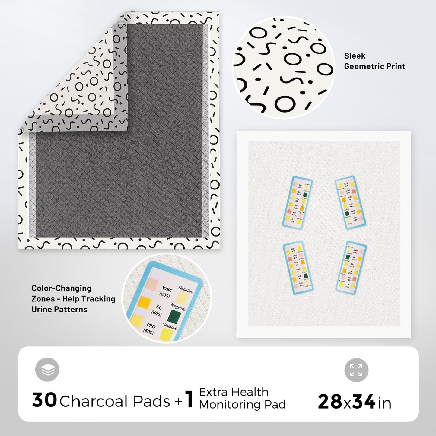 Charcoal Puppy Pee Pads for Dogs Extra Large, 28"x34" 30 Counts + 1 Extra Health Monitoring Pad - XL Dog Potty Training Pads Disposable, Odor-Control, Super Absorbent & Leak-Proof