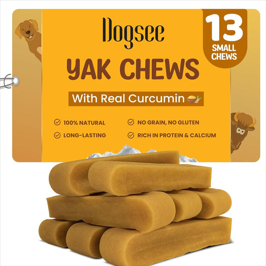 Dogsee Himalayan Yak Cheese with Turmeric 1lb (Small - 13 Pieces) | Rawhide-Free Treats for Small Dogs | Supports Joint Health | Improves Dental Health