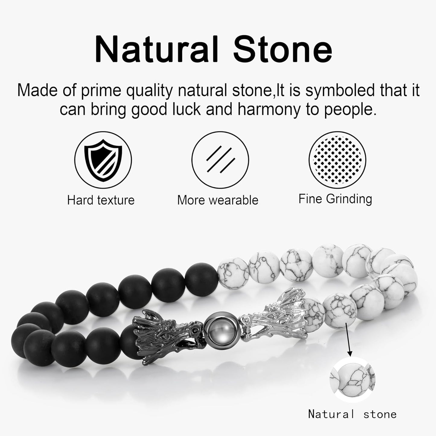EMIRISTIC Custom Photo Bracelet - Personalized Picture Natural Stone Cuban Chain Bracelet - Any Special Day Gifts