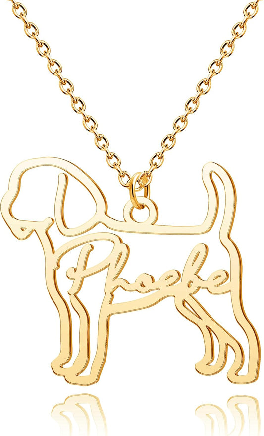 CoolJewelry Custom Dog Breeds Portrait Cat Pet Memorial Name Necklace Dainty Animal Pendant Chain Personalized Jewelry Remembrance Gifts for Dog Lover Women Girls