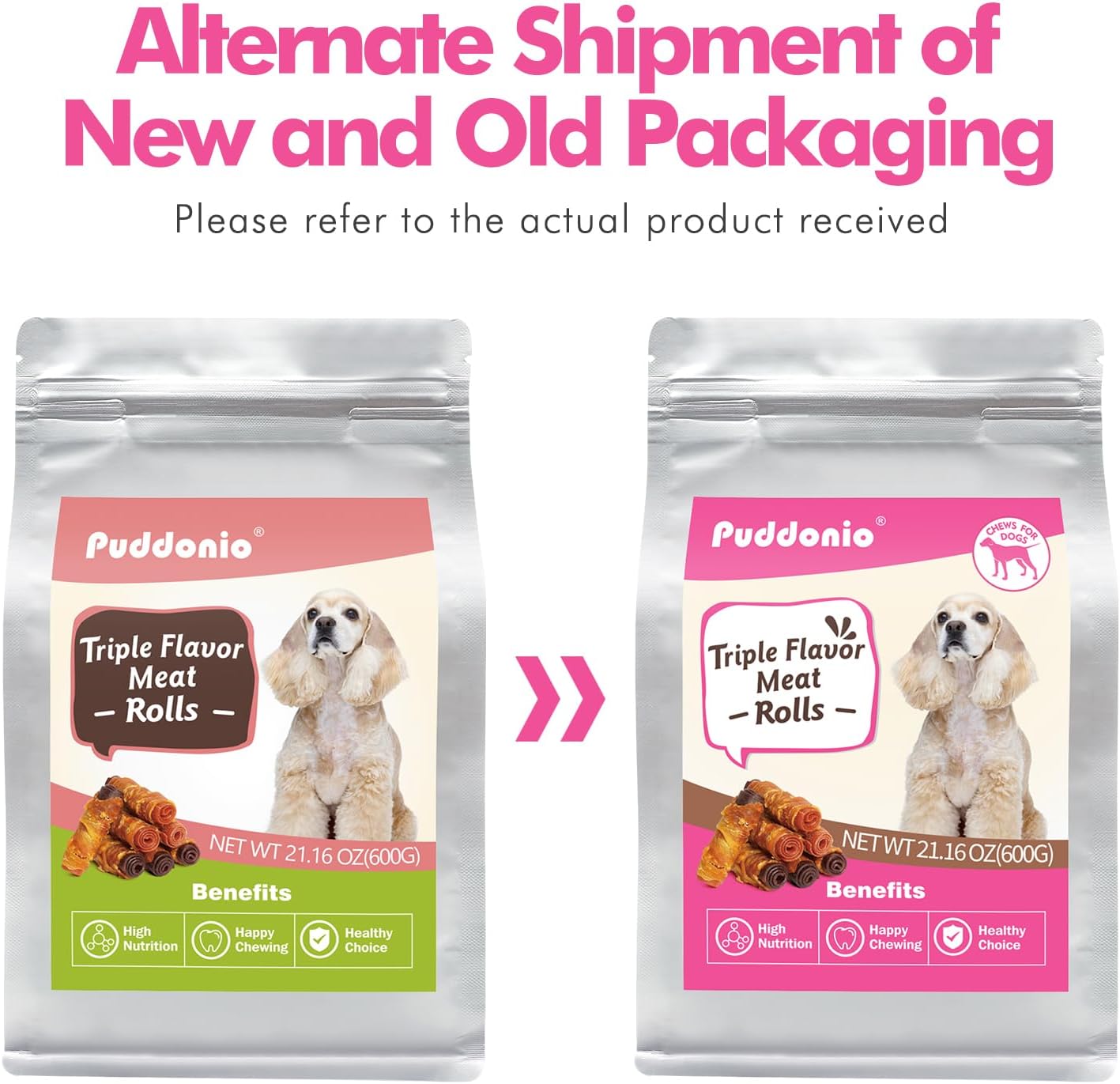 Dog Treats, Triple Flavor Chicken Duck Beef Meat Rolls, Rawhide Free Dog Snacks, Soft Treats for Small Dogs, 21.16 oz